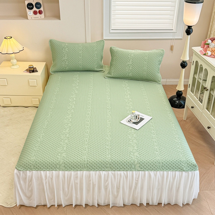 91家纺网 家纺一手货源 找家纺 布卢姆床垫 2025新款A类PE乙纶冰豆豆凉席床裙款 夏日藤萝 绿