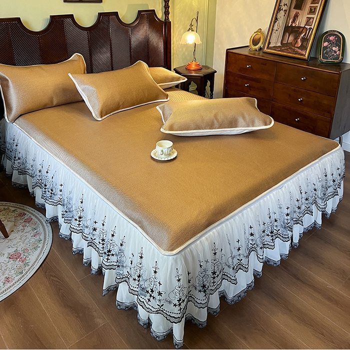 91家纺网 家纺一手货源 找家纺 网红馆（ck家纺） 2025新款可脱卸床裙款冰藤席-盛夏繁星 浅棕