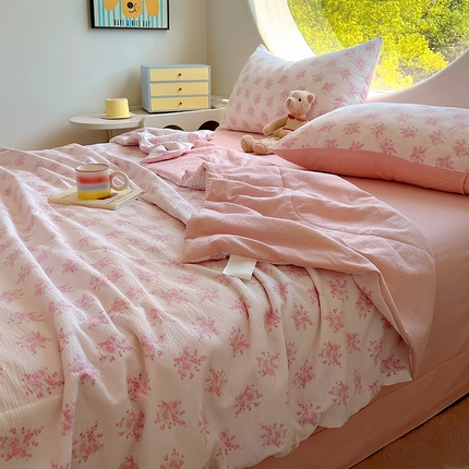 91家纺网 家纺一手货源 找家纺 （总）金梦拉家纺 2025新款A类提花纱布双层纱夏被四件套