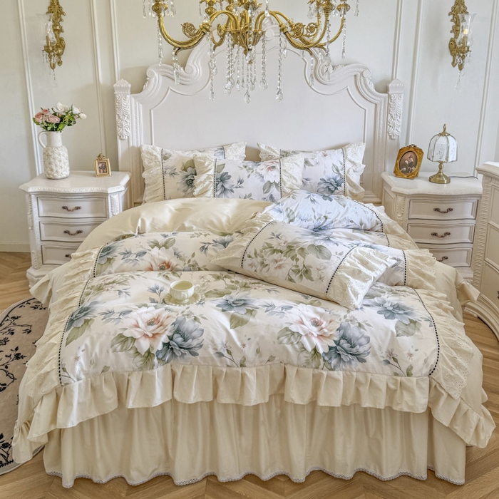 91家纺网 家纺一手货源 找家纺 （总）亲亲公主 2025新款全棉法式立体蝴蝶花边四件套--米娅