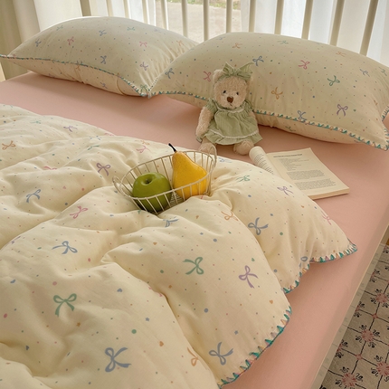 91家纺网 家纺一手货源 找家纺 瑞莱 2025新款13372全棉有氧双层纱四件套小蝶