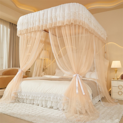 91家纺网 家纺一手货源 找家纺 迪凡保罗蚊帐 2025新款2513款双轨铝合金落地导轨蚊帐 杏仁色