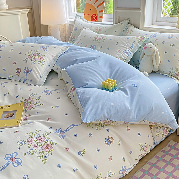 91家纺网 家纺一手货源 找家纺 天之爱 2025新款全棉印花四件套 幽幽花间兔