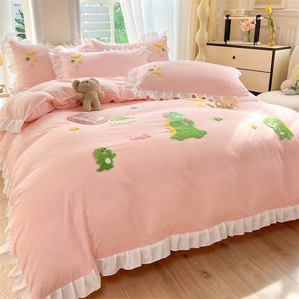 雨菲家纺 2025新款水洗棉毛巾绣四件套-龙宝宝 龙宝宝粉