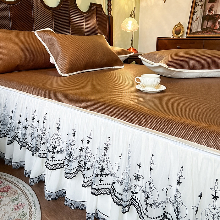 91家纺网 家纺一手货源 找家纺 网红馆（ck家纺） 2025新款可脱卸床裙款冰藤席-盛夏繁星 栗棕