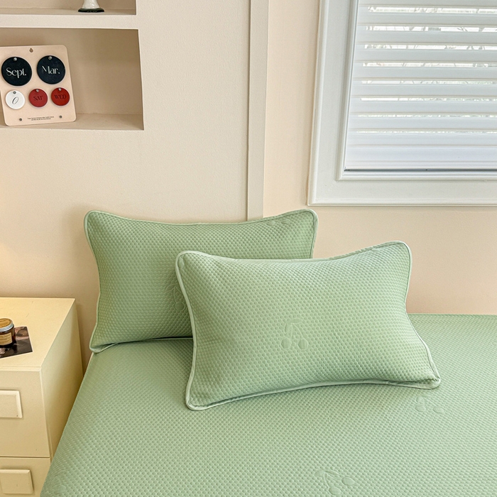 91家纺网 家纺一手货源 找家纺 布卢姆床垫 2025新款A类PE乙纶冰豆豆凉席床裙款 樱桃 绿