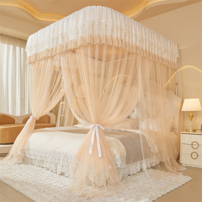 91家纺网 家纺一手货源 找家纺 迪凡保罗蚊帐 2025新款2513款双轨铝合金落地导轨蚊帐 杏仁色