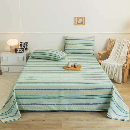 91家纺网 家纺一手货源 找家纺 芃成家纺 2025新款加厚老粗布床单 律动-绿