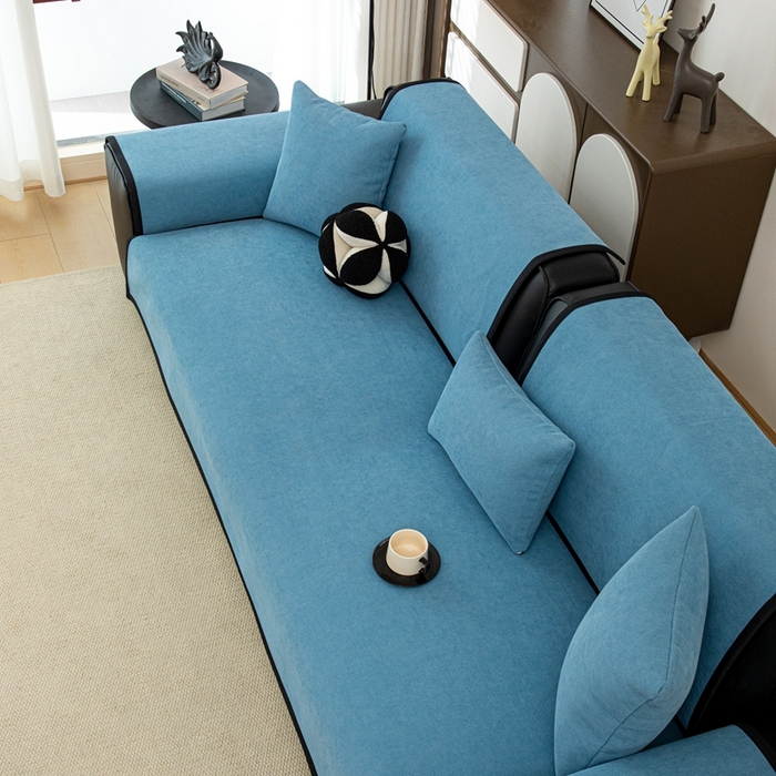 91家纺网 家纺一手货源 找家纺 沐沐家纺 2026新款沐春沙发垫 青雾蓝