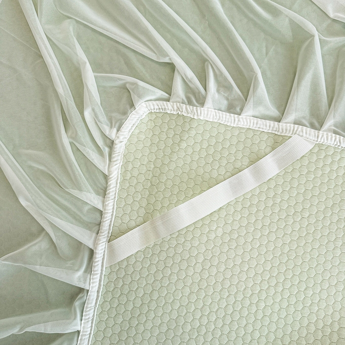 91家纺网 家纺一手货源 找家纺 布卢姆床垫 2025新款A类PE乙纶冰豆豆凉席床裙款 樱桃 绿