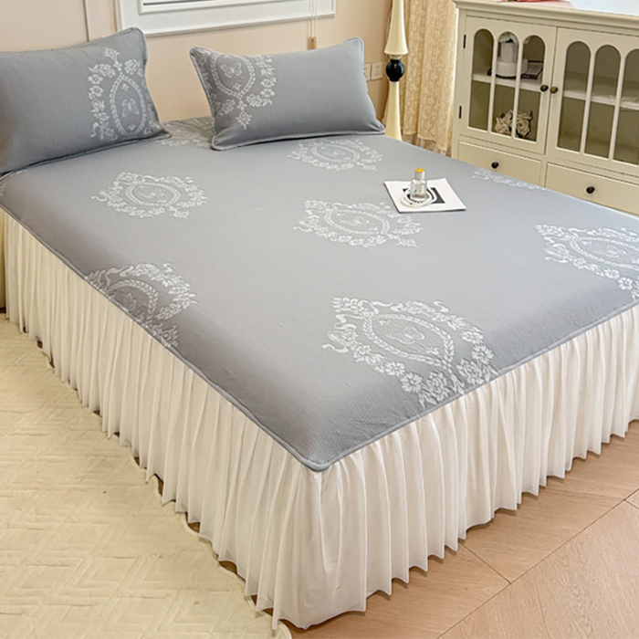 91家纺网 家纺一手货源 找家纺 布卢姆床垫 2025新款A类PE乙纶冰豆豆凉席床裙款 蝴蝶花镜 灰