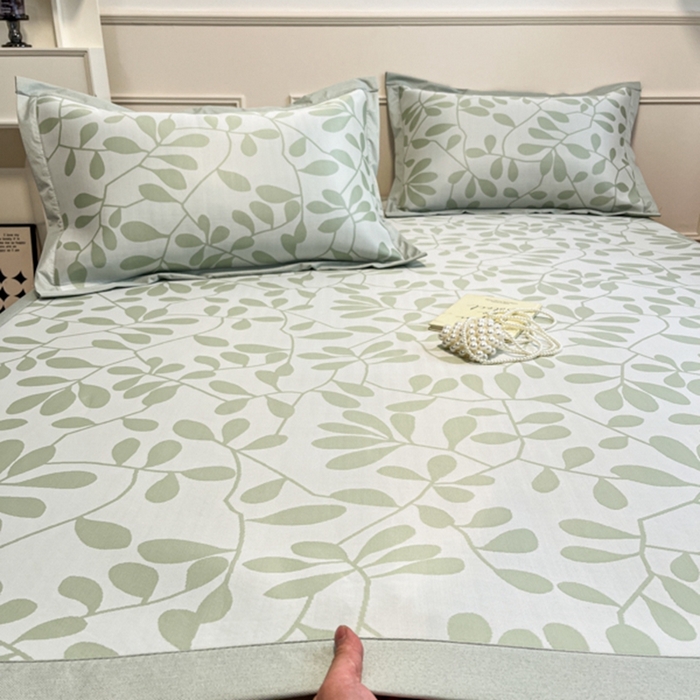 91家纺网 家纺一手货源 找家纺 宜代光年 2025新款冷凝丝可水洗提花凉感席-床席款 凉感叶繁-绿