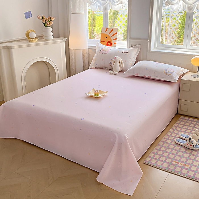 91家纺网 家纺一手货源 找家纺 天之爱 2025新款全棉印花单床单 甜心可爱猫