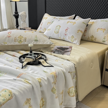 芊寻家居 2025新款50支天丝数码麻绳款夏被四件套 洛丽塔米