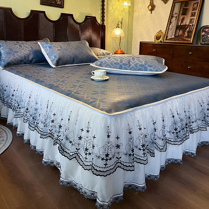 91家纺网 家纺一手货源 找家纺 网红馆（ck家纺） 2025新款可脱卸床裙款冰藤席-盛夏繁星 蔚蓝