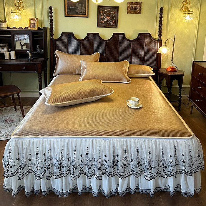 91家纺网 家纺一手货源 找家纺 网红馆（ck家纺） 2025新款可脱卸床裙款冰藤席-盛夏繁星 浅棕