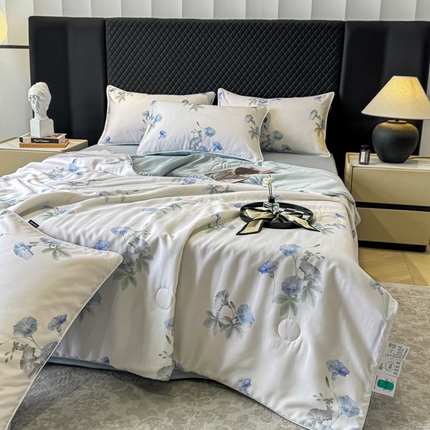 91家纺网 家纺一手货源 找家纺 芊寻家居 2025新款50支天丝数码麻绳款夏被四件套 流年兰