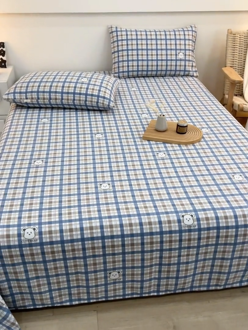 91家纺网 家纺一手货源 找家纺 芃成家纺 2025新款加厚老粗布床单 呆呆熊