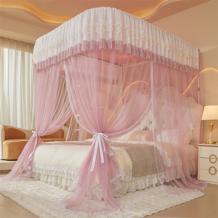 91家纺网 家纺一手货源 找家纺 迪凡保罗蚊帐 2025新款2513款双轨铝合金落地导轨蚊帐 樱花粉