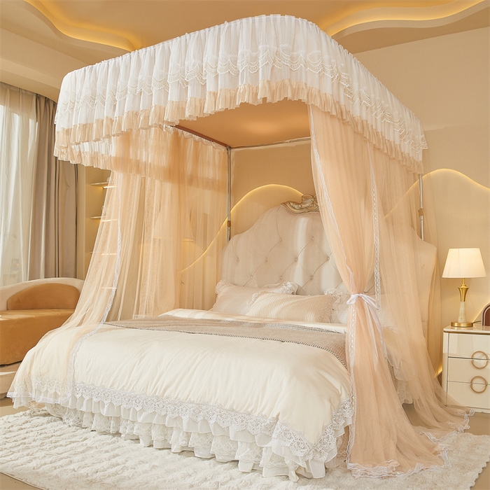 91家纺网 家纺一手货源 找家纺 迪凡保罗蚊帐 2025新款2513款双轨铝合金落地导轨蚊帐 杏仁色