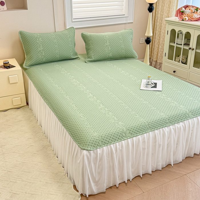 91家纺网 家纺一手货源 找家纺 布卢姆床垫 2025新款A类PE乙纶冰豆豆凉席床裙款 夏日藤萝 绿