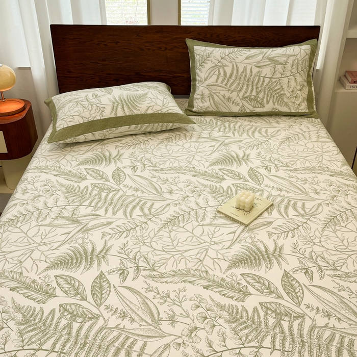 91家纺网 家纺一手货源 找家纺 宜代光年  2025新款全棉老粗布数码印花床单（拼角工艺） 叶语