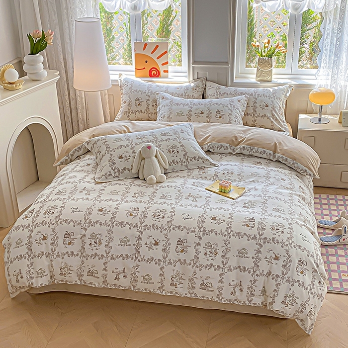 91家纺网 家纺一手货源 找家纺 天之爱 2025新款全棉印花四件套 乡野小筑