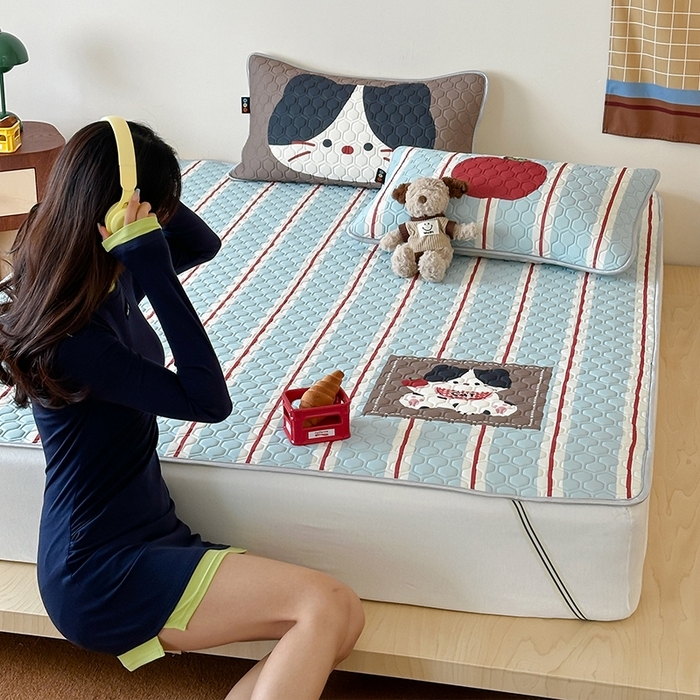 91家纺网 家纺一手货源 找家纺 （总）RYB红黄兰 2025新款ins原创设计师款大版冰皮锦氨凉感加厚6mm水洗乳胶凉席三件套