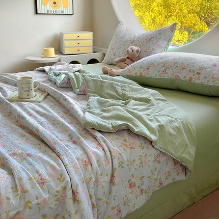金梦拉家纺 2025新款A类提花纱布双层纱夏被四件套 夏被-绿茵