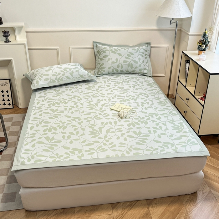 91家纺网 家纺一手货源 找家纺 宜代光年 2025新款冷凝丝可水洗提花凉感席-床席款 凉感叶繁-绿