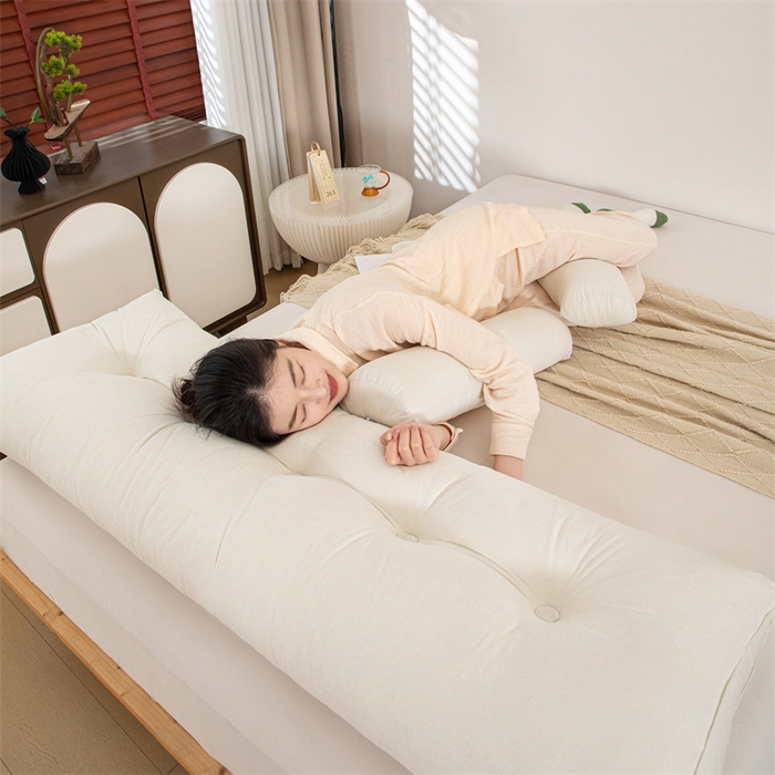 91家纺网 家纺一手货源 找家纺 沐沐家纺 2026新款雪尼绒三角靠背带头枕 奶白