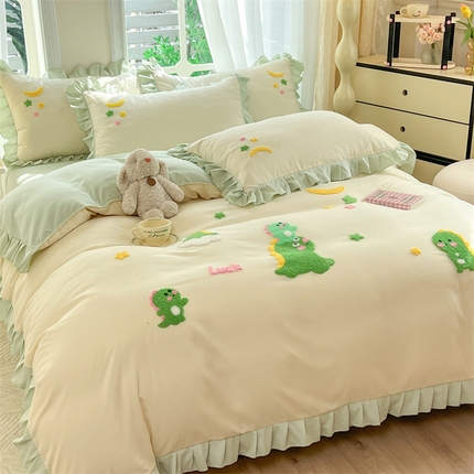 雨菲家纺 2025新款水洗棉毛巾绣四件套-龙宝宝 龙宝宝奶黄绿