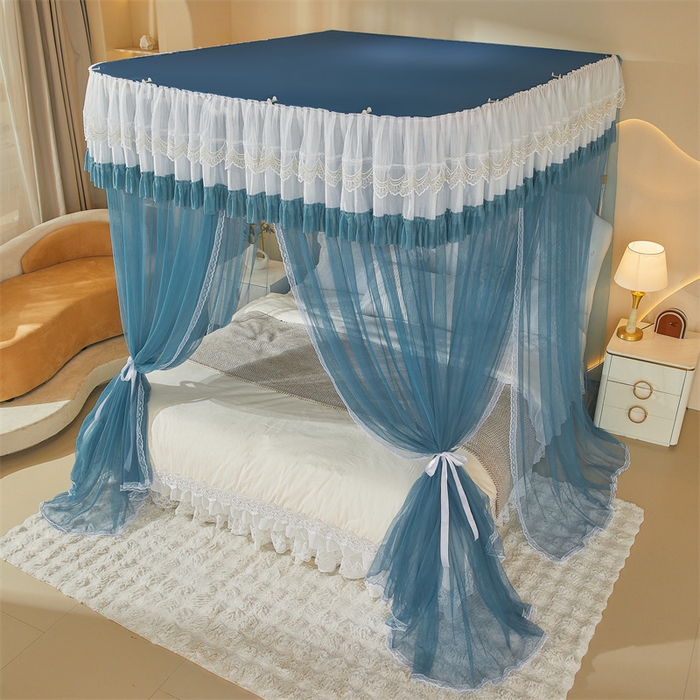 91家纺网 家纺一手货源 找家纺 迪凡保罗蚊帐 2025新款2513款双轨铝合金落地导轨蚊帐 海岛蓝