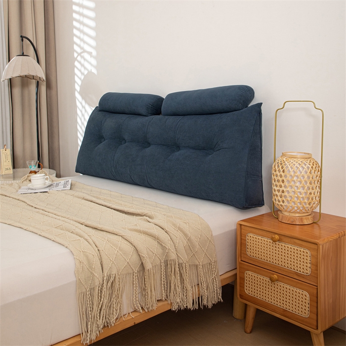 91家纺网 家纺一手货源 找家纺 沐沐家纺 2026新款雪尼绒三角靠背带头枕 深蓝