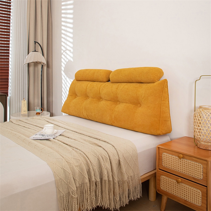 91家纺网 家纺一手货源 找家纺 沐沐家纺 2026新款小羊绒三角靠背带头枕 姜黄色