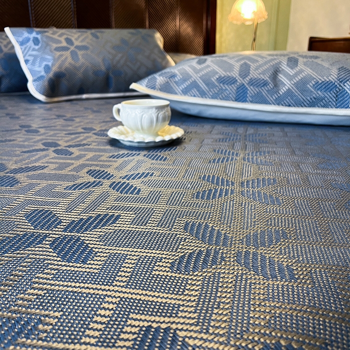 91家纺网 家纺一手货源 找家纺 网红馆（ck家纺） 2025新款可脱卸床裙款冰藤席-盛夏繁星 蔚蓝