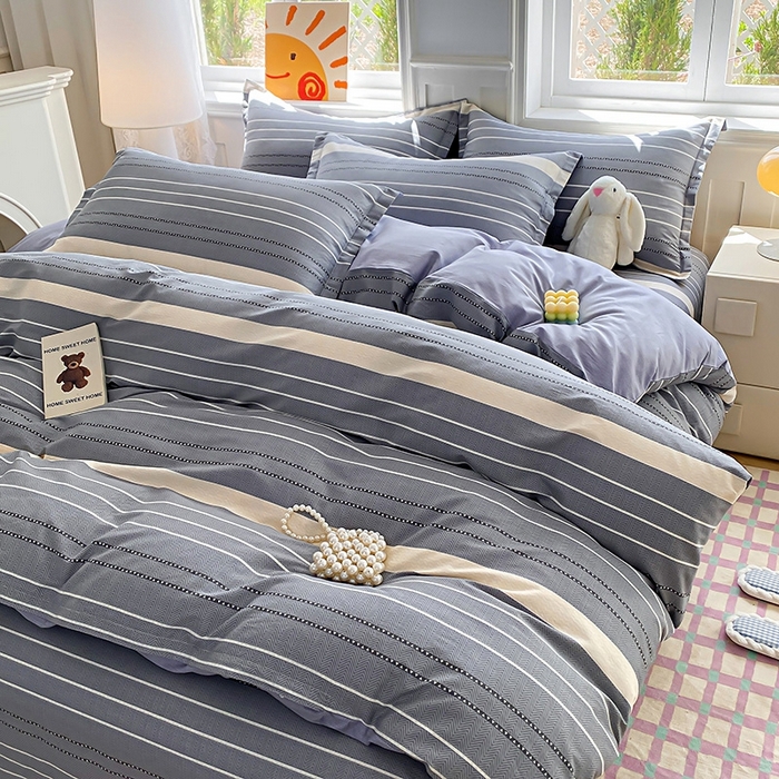 91家纺网 家纺一手货源 找家纺 天之爱 2025新款全棉印花四件套 芬利莱-灰