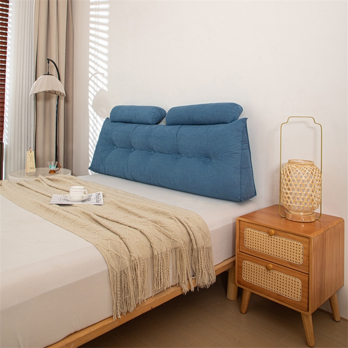 91家纺网 家纺一手货源 找家纺 沐沐家纺 2026新款雪尼绒三角靠背带头枕 孔雀蓝