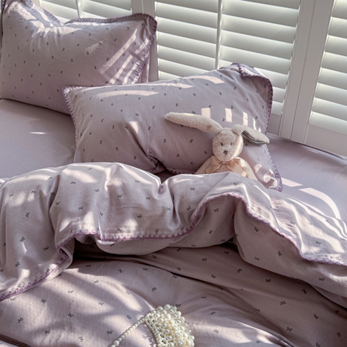 91家纺网 家纺一手货源 找家纺 （总）金丝鸟家纺 2025新款全棉双层纱贝壳边四件套花卉系列