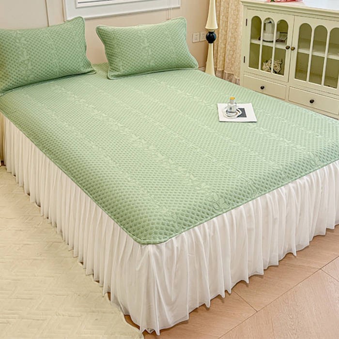 91家纺网 家纺一手货源 找家纺 布卢姆床垫 2025新款A类PE乙纶冰豆豆凉席床裙款 夏日藤萝 绿