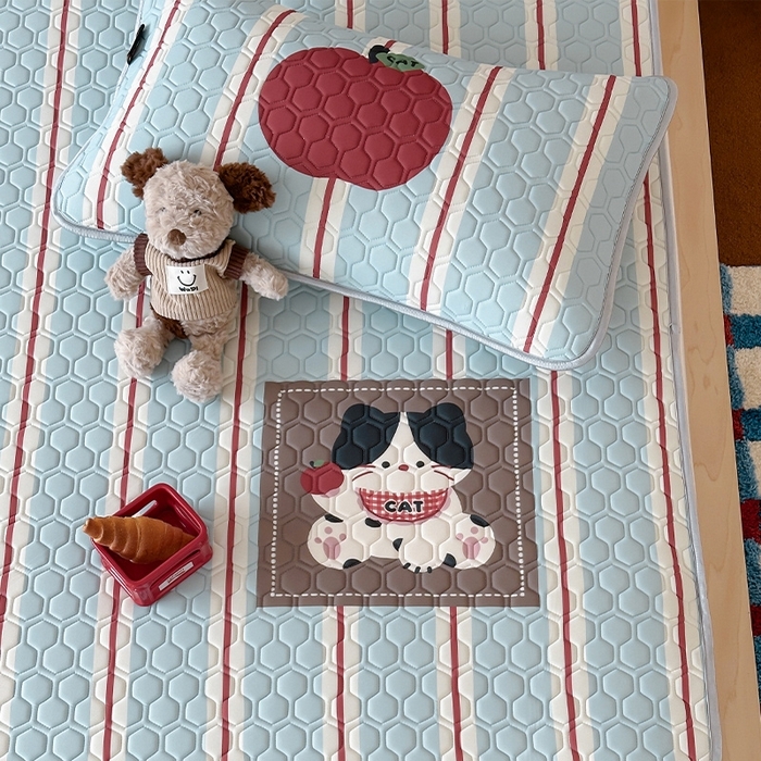 91家纺网 家纺一手货源 找家纺 （总）RYB红黄兰 2025新款ins原创设计师款大版冰皮锦氨凉感加厚6mm水洗乳胶凉席三件套