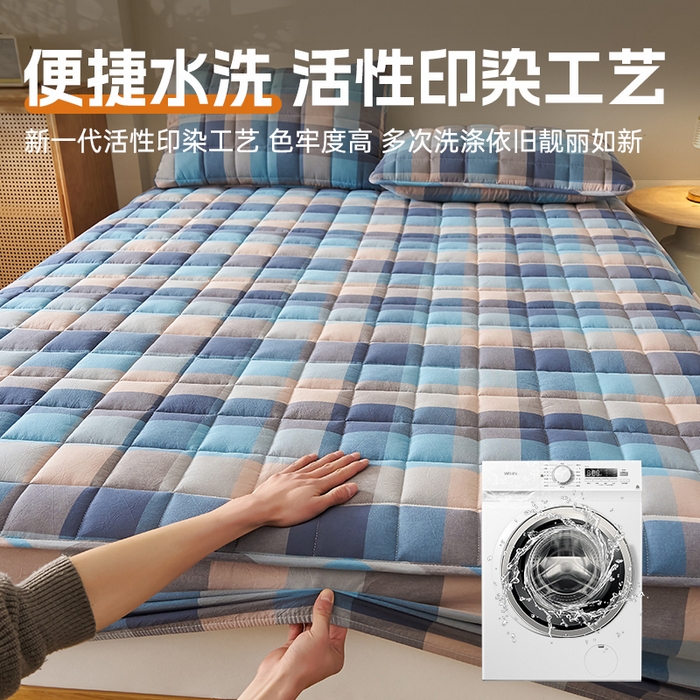 91家纺网 家纺一手货源 找家纺 锦丝钰床垫 2025春夏新款全棉色织水洗棉床笠 彩格