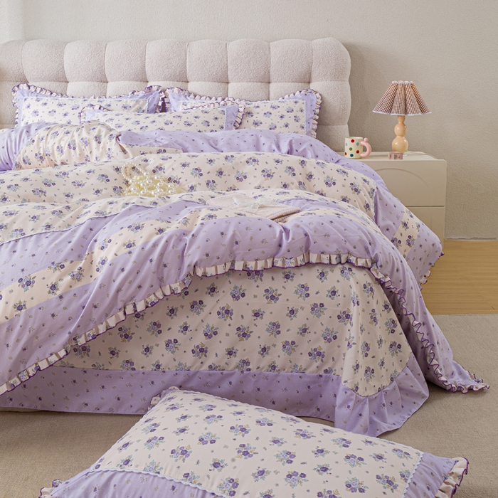 91家纺网 家纺一手货源 找家纺 皇谱家纺 新款韩版欧彩棉四件套磨毛直播爆款专版花型 小岛蔷薇-紫