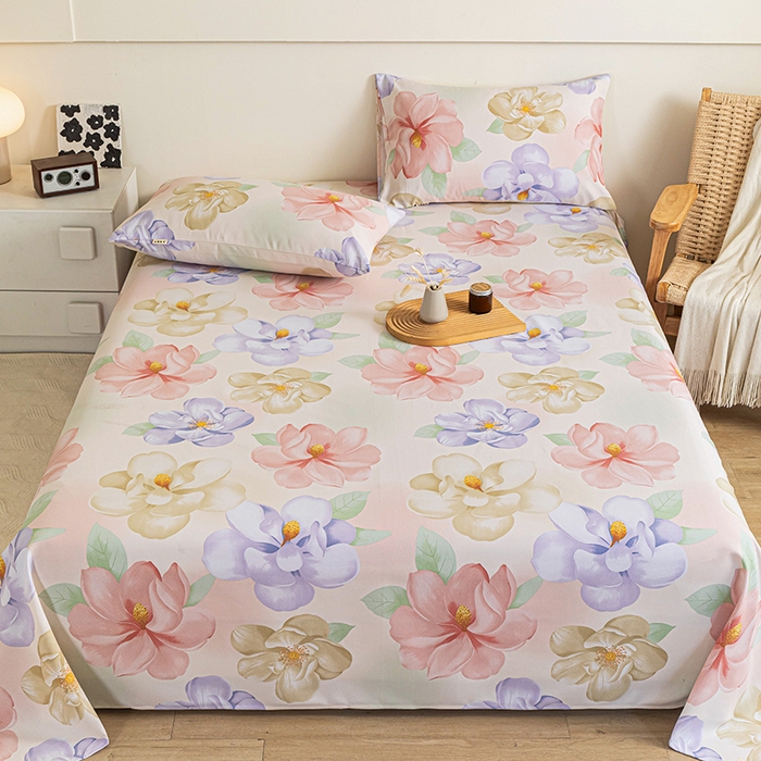 91家纺网 家纺一手货源 找家纺 芃成家纺 2025新款加厚老粗布床单 春日花开