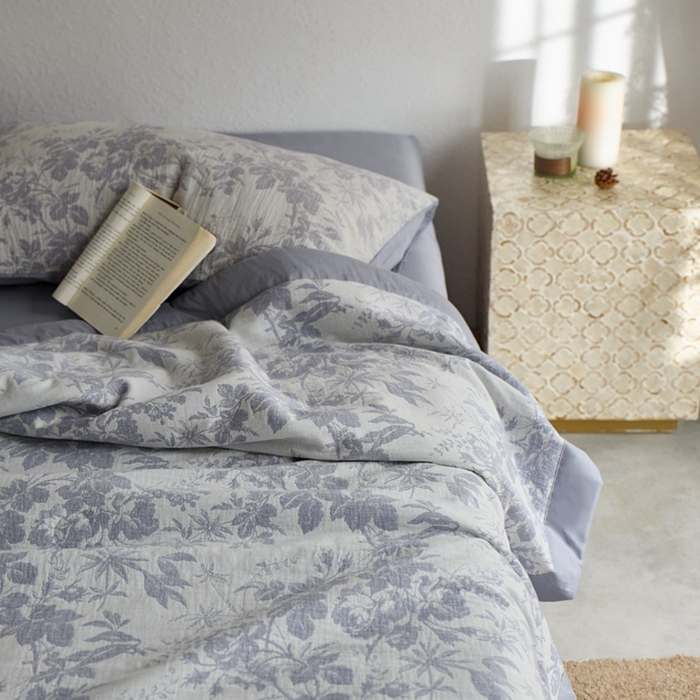 91家纺网 家纺一手货源 找家纺 宜代光年 2025新款60s水洗棉提花夏被套件繁花-紫