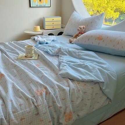 金梦拉家纺 2025新款A类提花纱布双层纱夏被四件套 夏被-萌萌兔
