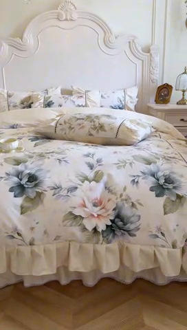 91家纺网 家纺一手货源 找家纺 （总）亲亲公主 2025新款全棉法式立体蝴蝶花边四件套--米娅