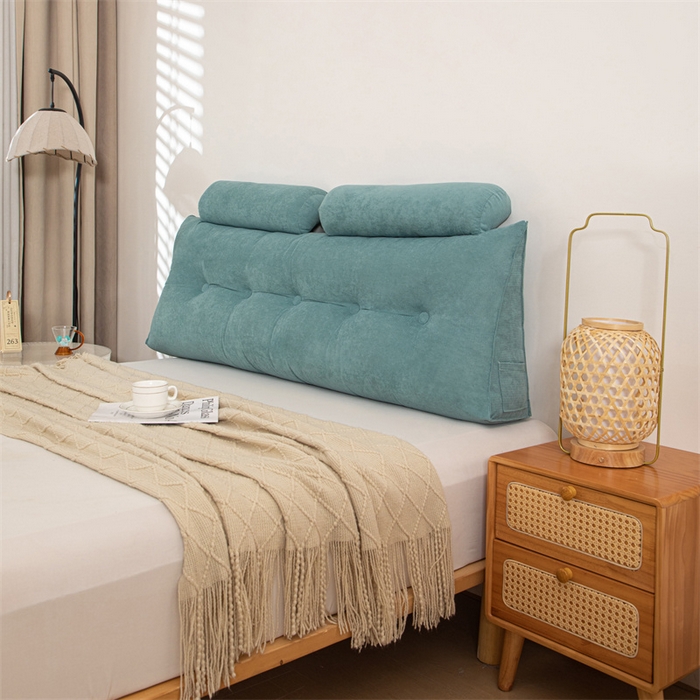 91家纺网 家纺一手货源 找家纺 沐沐家纺 2026新款雪尼绒三角靠背带头枕 淡绿