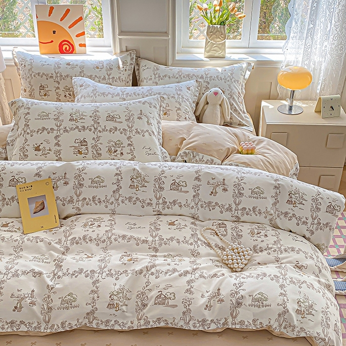 91家纺网 家纺一手货源 找家纺 天之爱 2025新款全棉印花四件套 乡野小筑