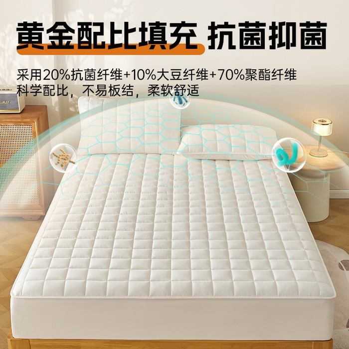 91家纺网 家纺一手货源 找家纺 锦丝钰床垫 2025春夏新款全棉色织水洗棉床笠 白色